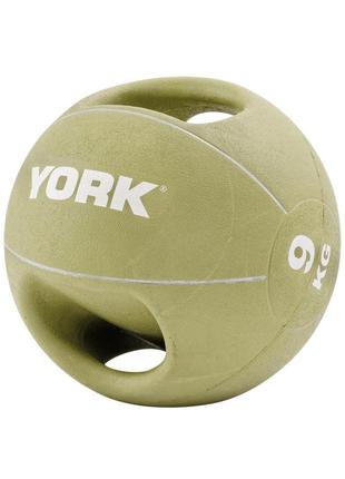 М'яч медбол 9 кг york fitness із двома ручками зелений