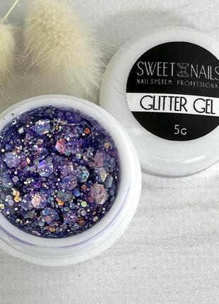 Глиттерный гель для ногтей sweet nails stars №5 (фиолетовый с эффектом хамелеона) 5 грамм