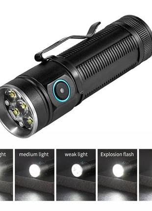 Ліхтар ручний high power flashlight w5184-6xhp360 із затискачем 1х18650, індикація заряду, зп type-c