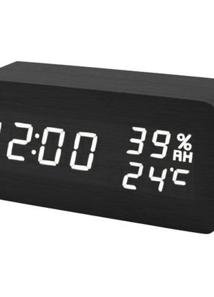 Часы сетевые vst-862s-6 белые, (корпус черный) температура, влажность, usb