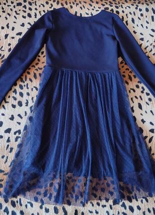 Плаття темно-синє з довгим рукавом elegance