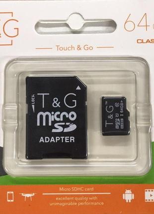 Картка пам'яті t&g micro sdhc 64 gb class 10 +адаптер