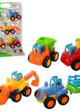 Набір дитячих іграшкових машинок limo toy 326 (hola): вантажівка, трактор із причепом, бетонозмішувач та екскават