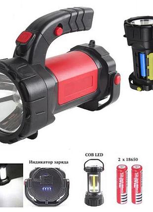 Фонарь переносной t80-5w+cob, 2x18650, зу microusb, box