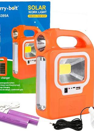 Фонарь переносной 6399а-led+cob, power bank, 2x18650, солнечная батарея, зу microusb, box2 фото