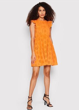 Платье женское оранжевое мини прошва
