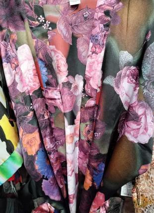Халат кимоно атласный, короткий на запах, черный с розами, тм v.v.5 фото