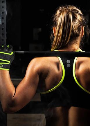 Перчатки для фитнеса, тренажерного зала moreok с защитой запястья спортивные перчатки размер m зеленый7 фото
