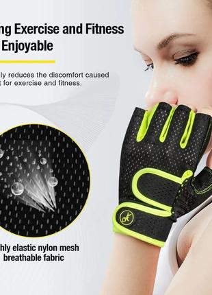 Перчатки для фитнеса, тренажерного зала moreok с защитой запястья спортивные перчатки размер m зеленый6 фото