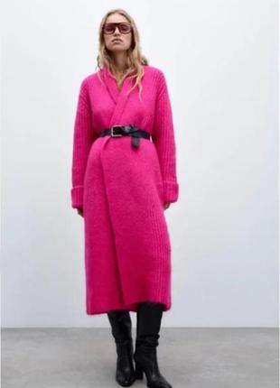 Zara barbiecore knit coat cardigan with scarf style collar