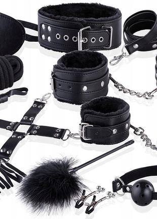 Эротический набор бдсм аксессуаров для садо-мазо 10 предметов чёрный