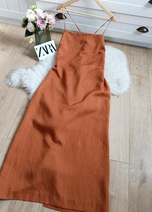 Сукня міді з льоном від zara, розмір xl**