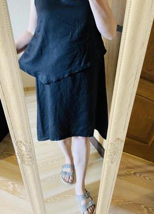 Чорне стильне асиметричне плаття з льону 52-54 р
