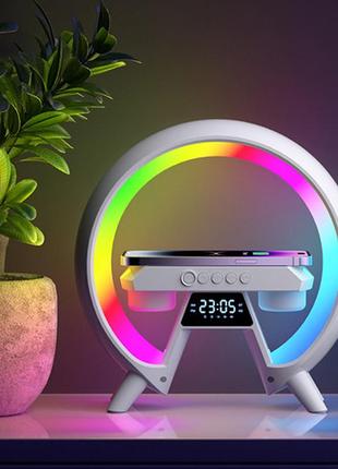 Light sound machine xm-x63, rgb ночник, часы, беспроводная зарядка, bluetooth колонка