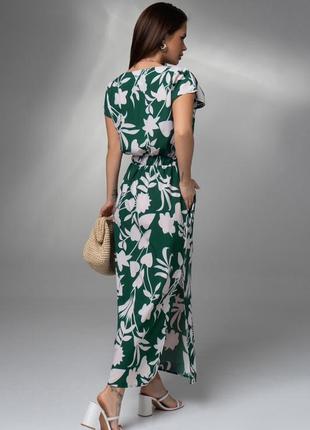 Зелена довга сукня з розрізами3 фото