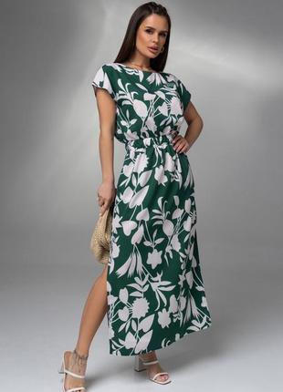 Зелена довга сукня з розрізами2 фото