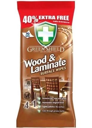 Вологі серветки для прибирання дерев'яних поверхонь та ламінату green shield wood&laminate (70 штук)