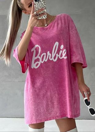 Накладний платіж ❤ турецька оверсайз бавовняна подовжена футболка туніка варьонка варена з принтом барбі barbie