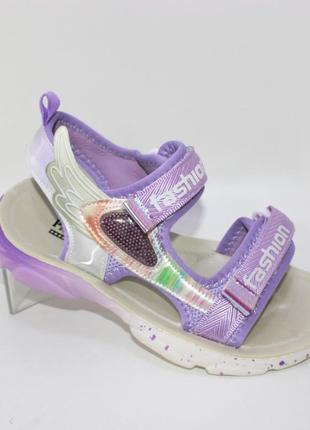 Детские стильные фиолетовые босоножки на липучках для девочки, подросточная летняя обувь для девочек