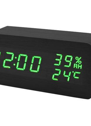 Часы сетевые vst-862s-4 зеленые, (корпус черный) температура, влажность, usb