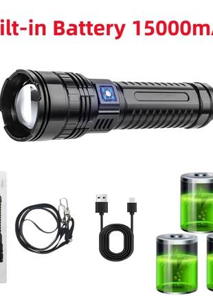 Мощный прожектор фонарь лазер white laser led 10000m power bank, световая пушка, зу type-c, zoom