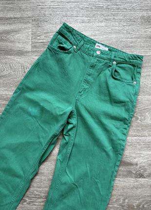 Круті зелені джинси wide leg палаццо довгі широкі з необробленим краєм zara 38/m7 фото