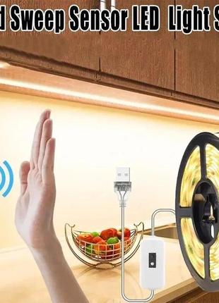 Гнучка led-стрічка світильник із сенсором на помах руки для підсвічування кухні шаф, 2 м usb теплий білий