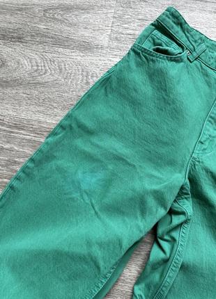 Круті зелені джинси wide leg палаццо довгі широкі з необробленим краєм zara 38/m8 фото