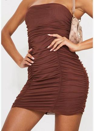 Платье женское коричневое мини сетка