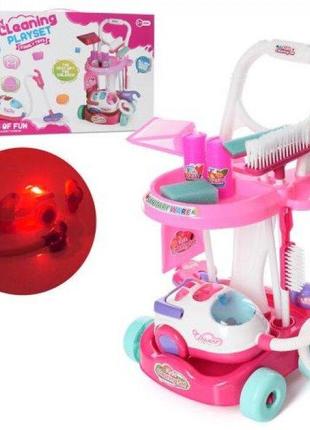Дитячий іграшковий набір для прибирання 6891-94 візок пилосос-світло-пінопластові кульки щітки суниці флакони