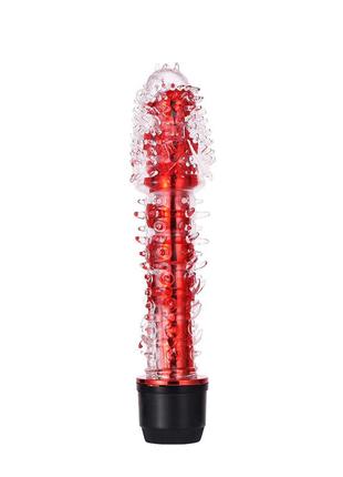 Силиконовый вагинально-анальный вибратор с шипами красный