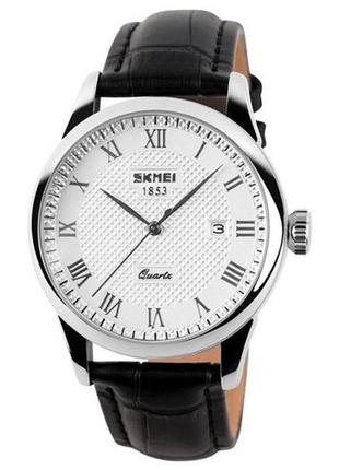 Годинник наручний 9058lsiwtbk-b skmei, black band white dial (men)