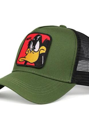 Кепка тракер daffy duck (даффи дак, десней, disney) с сеточкой хаки, унисекс wuke one size
