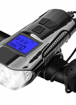 Велофара з комп'ютером і сигналом waterproof xa-585-t6+2led з виносною кнопкою зп microusb