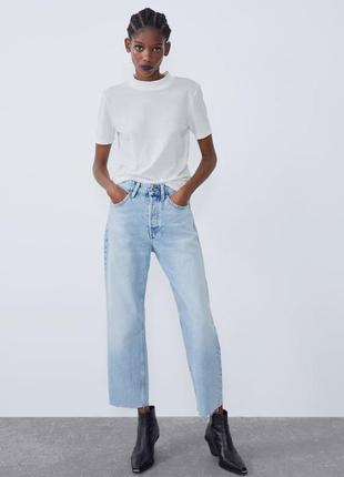 Джинсы голубые укороченные от zara hi-rese straight -leg jeans 36/с