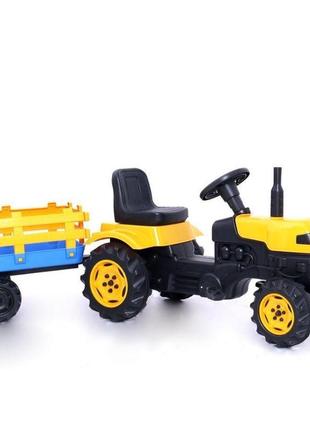 Детский трактор желтый на педалях с прицепом игрушка для ребенка