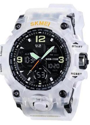 Годинник наручний чоловічий з підсвіткою skmei 1155bwt 5atm 55 мм white/black