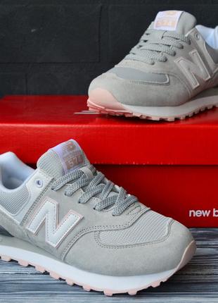 New balance 574 серые с розовым кроссовки кеды женские 320 баланс осенние весенние демисезонные демисезон низкие летние сетка текстиль замшевые замша