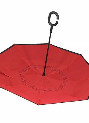 Зонт наоборот up-brella красный. механический складной зонтик наоборот устойчивый к ветру2 фото