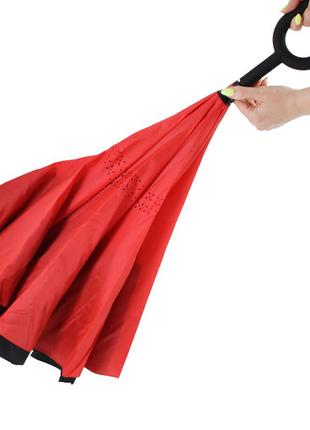 Зонт наоборот up-brella красный. механический складной зонтик наоборот устойчивый к ветру3 фото