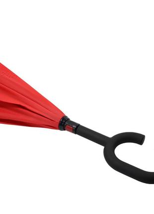 Зонт наоборот up-brella красный. механический складной зонтик наоборот устойчивый к ветру4 фото
