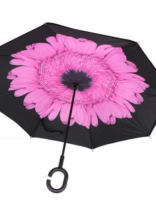 Парасолька навпаки up-brella квітка рожева. механічна складна парасолька навпаки стійка до вітру1 фото