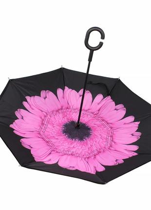 Парасолька навпаки up-brella квітка рожева. механічна складна парасолька навпаки стійка до вітру2 фото