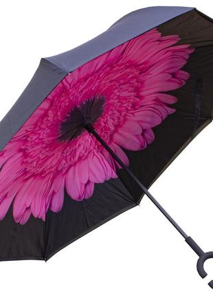 Парасолька навпаки up-brella квітка рожева. механічна складна парасолька навпаки стійка до вітру3 фото