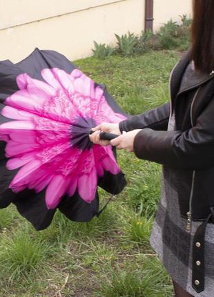 Парасолька навпаки up-brella квітка рожева. механічна складна парасолька навпаки стійка до вітру7 фото