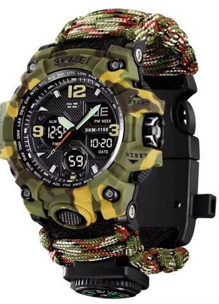 Годинник наручний 1155bcmgn skmei paracord, green camo, compass, термометр, свисток, крісло