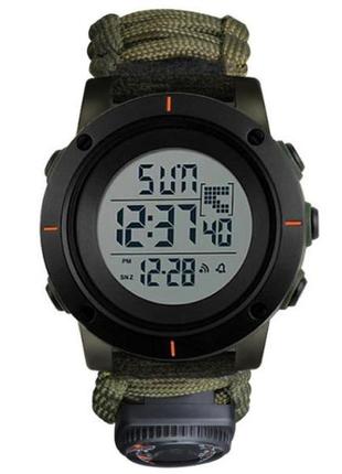 Часы наручные 1213ag skmei paracord, army green big size, compass, термометр, свисток, кресало