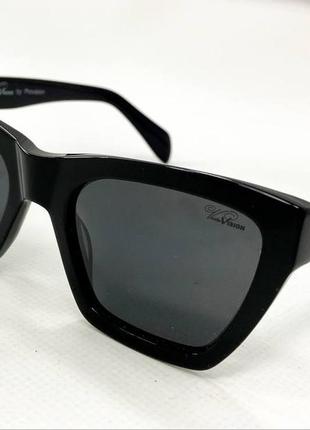 Сонцезахисні жіночі окуляри трапеціі total black в чорній оправі з ацетату