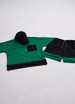 Оверсайз футболка+шорты двух цветных зеленый черный3 фото