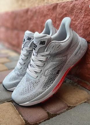 New balance fresh foam 880 сірі з червоним кросівки кеди чоловічі нью баланс весняні літні низькі текстильні сітка легкі топ якість ліцензія